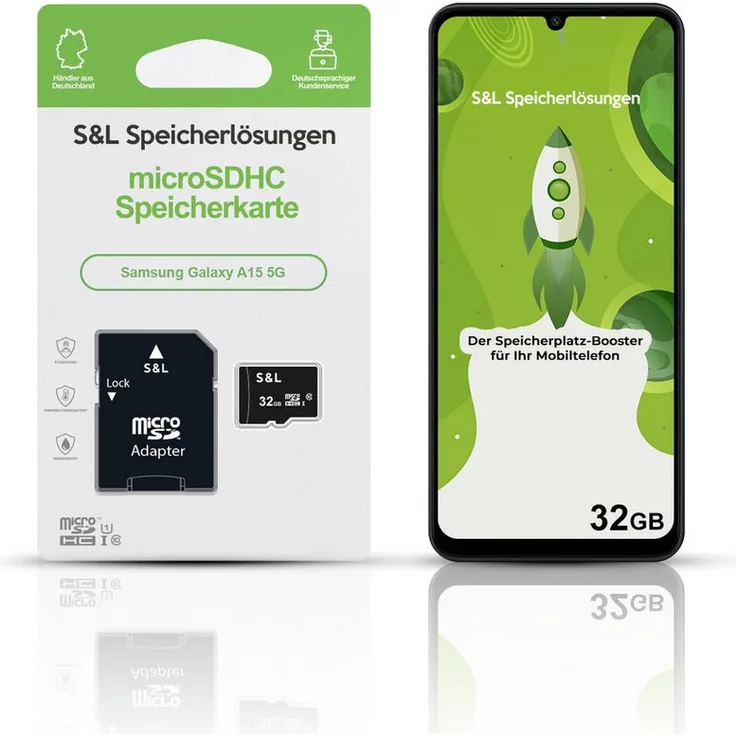 Tec-Expert microSD Karte S&L für Samsung Galaxy A15 5G, 32 GB, Class 10, microSDHC, hohe Lesegeschwindigkeit, wasserdicht und stoßfest