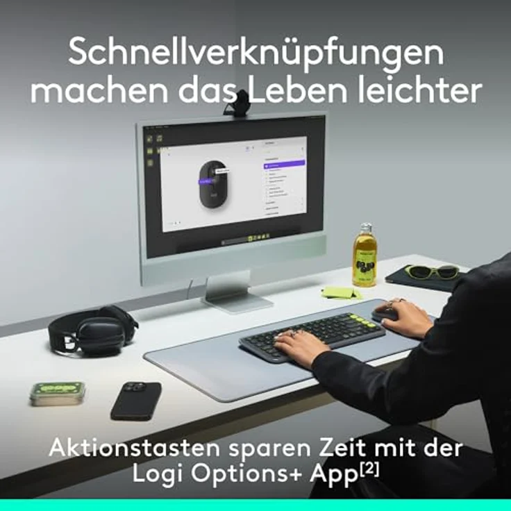 Logitech POP Mouse, kabellose Bluetooth-Maus mit programmierbaren Tasten und leisen Klicks, Easy-Switch für bis zu 3 Geräte – Grafit – Bild 4