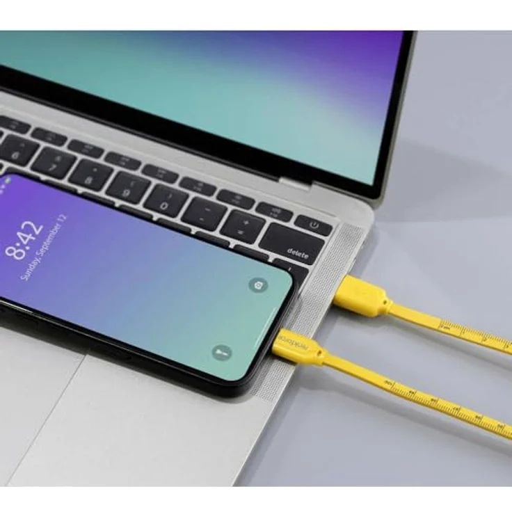 Renkforce USB-Kabel USB 2.0 USB-C® Stecker und USB-A Stecker, 1.00 m, Gelb mit metrischem Maß-Aufdruck – Bild 3