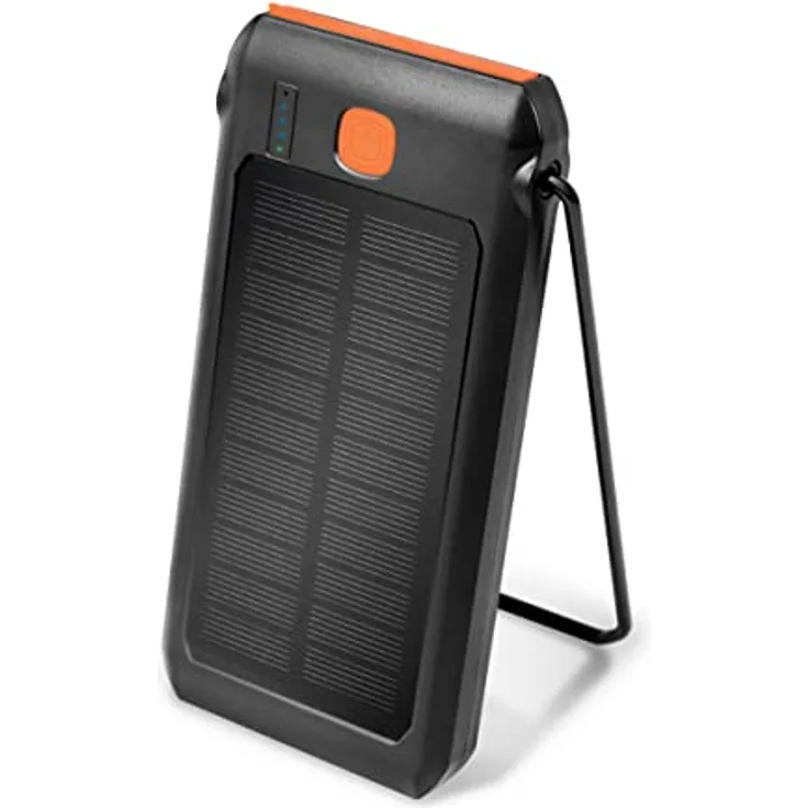 LogiLink PA0273 - Solar Powerbank 10.000 mAh mit Taschenlampe, 1x USB-A QC (QuickCharge 3.0) & 1x USB-C PD (PowerDelivery), IP44 Schutzklasse, Schwarz