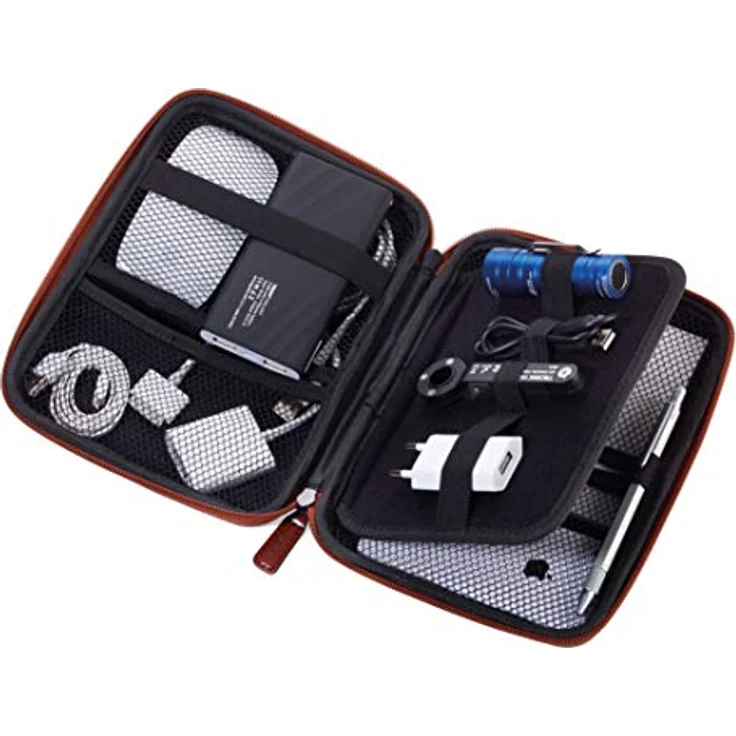 TROIKA Brown TRAVEL CASE, Organizer Etui mit Reißverschluss, 3 Innenfächer, 6 Elastikband-Schlaufen, Trennwand, Kunstleder, Samt, braun, schwarz – Bild 3