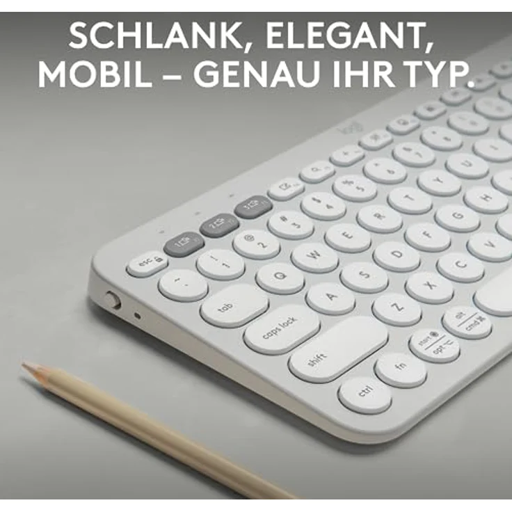 Logitech Pebble Keys 2 K380s, kabellose Multi-Device Bluetooth-Tastatur mit anpassbaren Sondertasten, schlank und mobil, Easy-Switch - Windows, macOS, iPadOS, Android, ChromeOS, Deutsches QWERTZ,Weiß – Bild 2