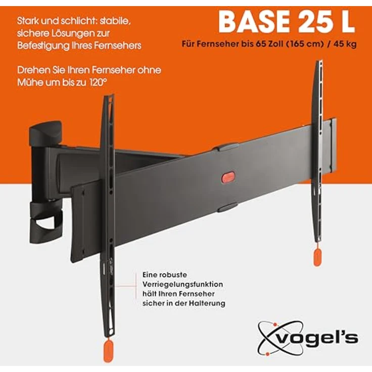 Vogel's BASE 25L - TV Wandhalterung für 40-65 Zoll größe Fernseher, Wandhalter, 120° Schwenkbar, Fernsehhalterung für die Wand, VESA 600x400, Universelle Kompatibilität, Halterung max. 45 kg – Bild 2