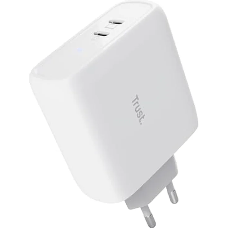 Trust Maxo USB C Ladegerät 65W, 2 USB-C-Anschlüssen, 75% Recycelten Materialien, Schnellladegerät USB-C Stecker, Netzteil für iPhone, iPad, Samsung Galaxy, Steam Deck, Smartphones - Weiß – Bild 1