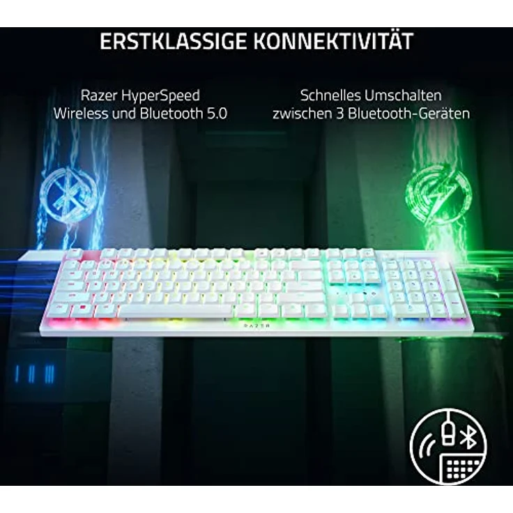 Razer Deathstalker V2 Pro (Purple Switch)- Kabellose Optische Low-Profile-Gaming-Tastatur (Klickende Optische Switches, HyperSpeed Wireless, Bluetooth 5.0) QWERTY US-Layout | Weiß – Bild 3