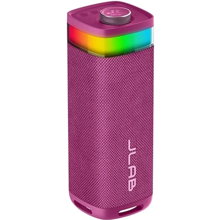 JLab JBuds Party, Tragbarer Bluetooth Lautsprecher mit 30W Leistung, 12H+ Akkulaufzeit, RGB Lichtshow, IP56 wasserfest, Mulberry
