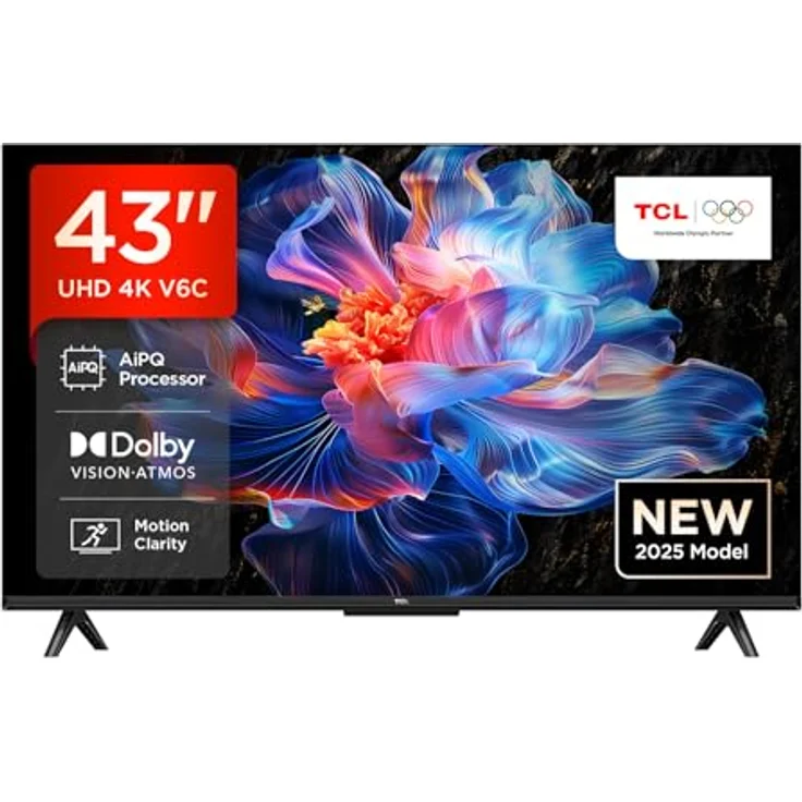 TCL 43V6C 43 Zoll Direct LED TV, 4K HDR Fernseher, Smart TV mit Google TV (Dolby Audio, Motion Clarity) – Bild 1