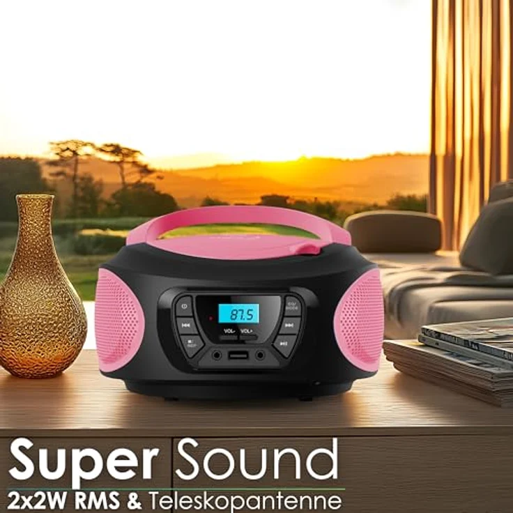 Cyberlux tragbarer CD-Player Kinder Radio Pink – Bild 4