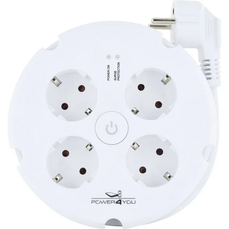 Schwaiger Schwaiger 4-fach Mehrfachsteckdose weiß, rund Steckdosenleiste mit USB-Ladebuchsen