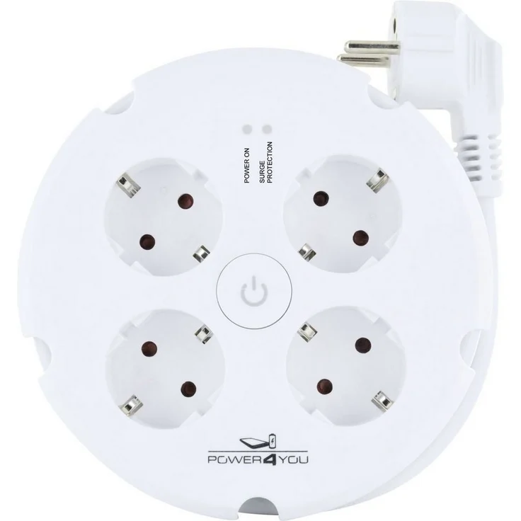 Schwaiger Schwaiger 4-fach Mehrfachsteckdose weiß, rund Steckdosenleiste mit USB-Ladebuchsen