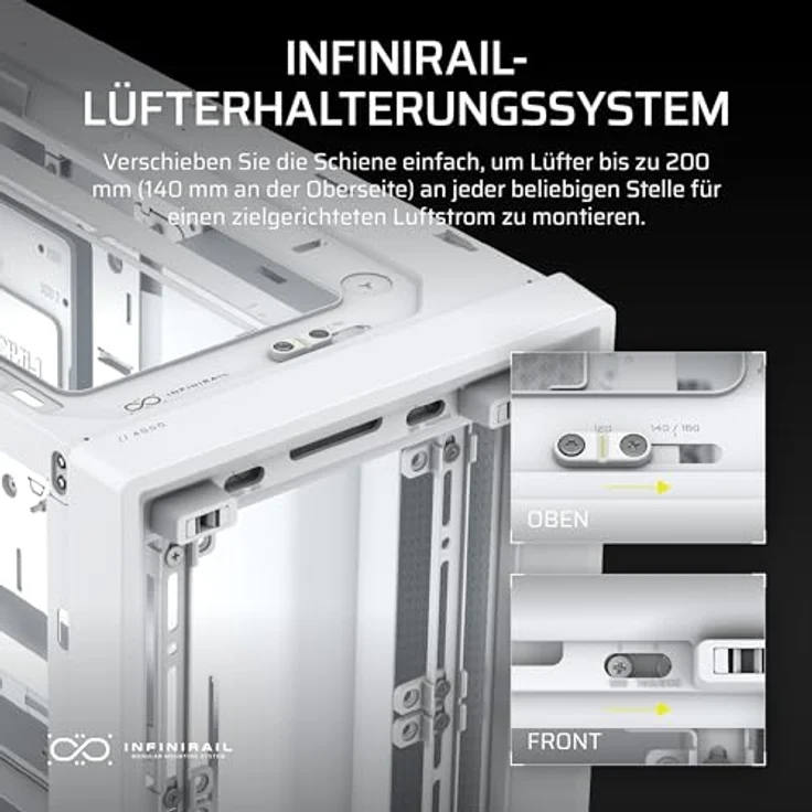 Corsair Frame 4000D Modulares Mid-Tower ATX PC-Gehäuse – Hoher Luftstrom, InfiniRail™ Ventilator-Montagesystem, ASUS BTF, MSI Project Zero, Gigabyte Project Stealth – Weiß – Bild 5