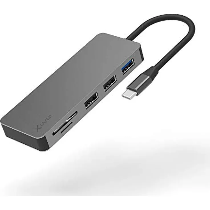 Xlayer USB C Hub MULTIPORT Adapter HDMI SD 4K Docking Station 3.0 Kabel kompatibel für MacBook Pro/Air , iPad Pro, Chromecast, Switch, Windows Geräte 7 in 1 mit Power Delivery Grau​