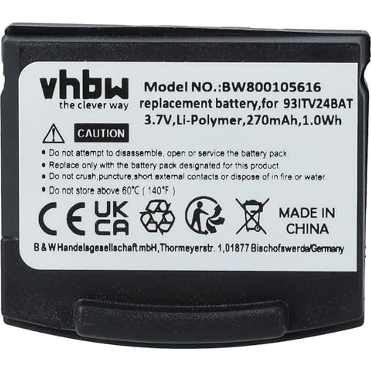 vhbw Akku für Amplicomms TV2410, TV2510, TV2400, TV2500 - 270 mAh, 3,7 V, Li-Polymer, Ersatz für 93ITV24BAT, wiederaufladbar – Bild 3