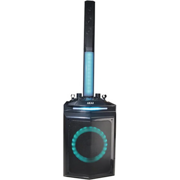 Akai BT-Lautsprecher DJ-120J, aktiver Subwoofer mit 150W RMS, Bluetooth 5.0, Lichteffekte, inklusive 4 Mikrofone und TWS Funktion