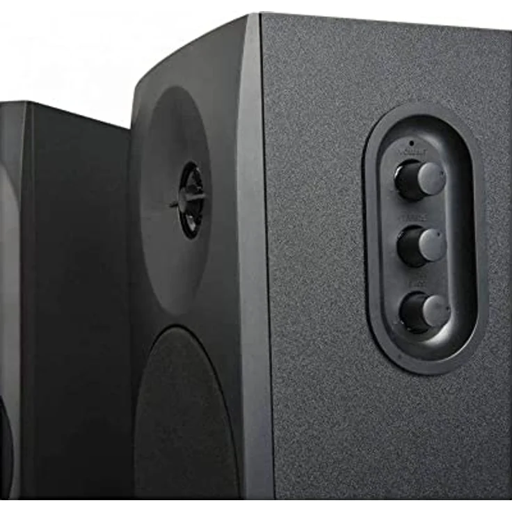 Woxter Dynamic Line 410 BT - Stereo 2.0 (150W Leistung, Bluetooth, Holz, 4, Woofer, 2 Hochtöner, 3,5 mm, RCA, Bassreflex-Control (Lautstärke, Höhen, Bass) Lautsprecher, Schwarze Farbe – Bild 6