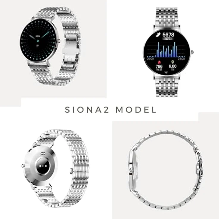 XCOAST SIONA2 ultraflache Damen Smartwatch (4,2 cm/1,3 Zoll), Silber, AMOLED Display, Blutdruck, Wasserdicht, 7 Tage Akku – Bild 4