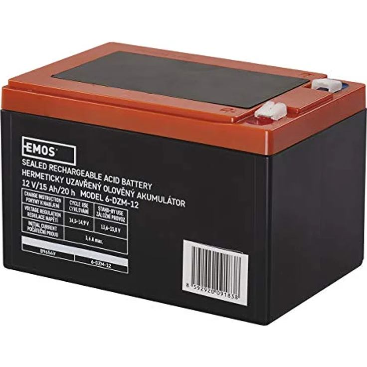 EMOS Wartungsfreier Bleiakku 12V 15Ah AGM Batterie Faston 6,3mm Anschluss Zyklisch - 150x100x102mm – Bild 1