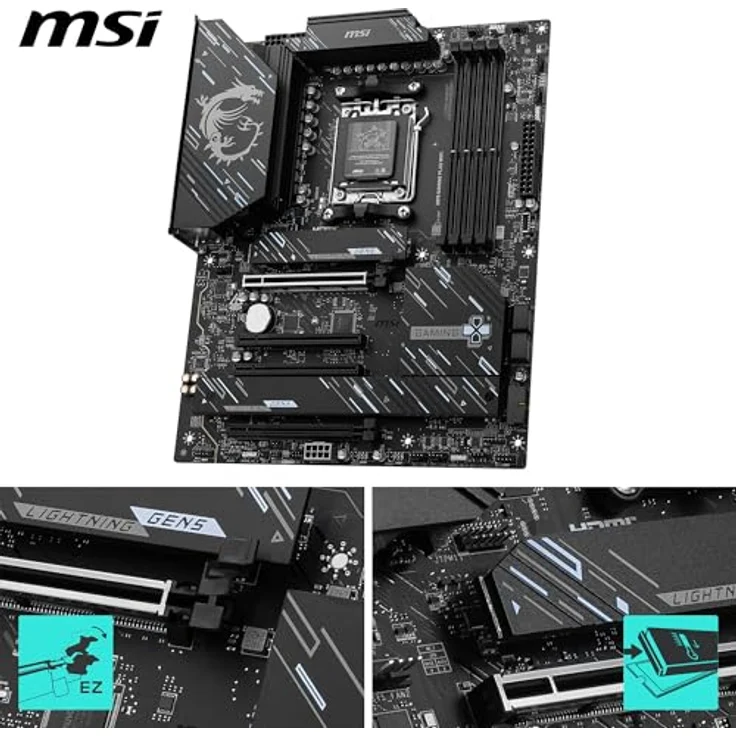 MSI X870 Gaming Plus WiFi Mainboard, ATX - Unterstützt AMD Ryzen 9000/8000/7000 Prozessoren, DDR5 8200+MT/s (OC), PCIe 5.0 x16 & 4.0 x16, M.2 Gen5, Wi-Fi 7, 5G LAN – Bild 4