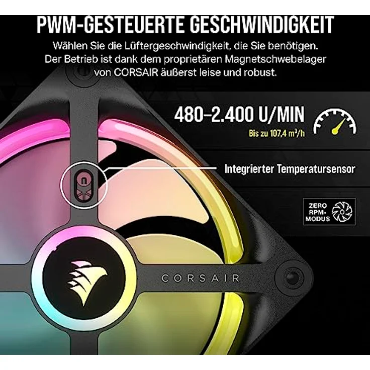 Corsair iCUE LINK QX120 RGB 120mm Magnetic Dome RGB Fans - Dreifach-Lüfter-Starter-Kit mit iCUE LINK System-Hub - Schwarz – Bild 5
