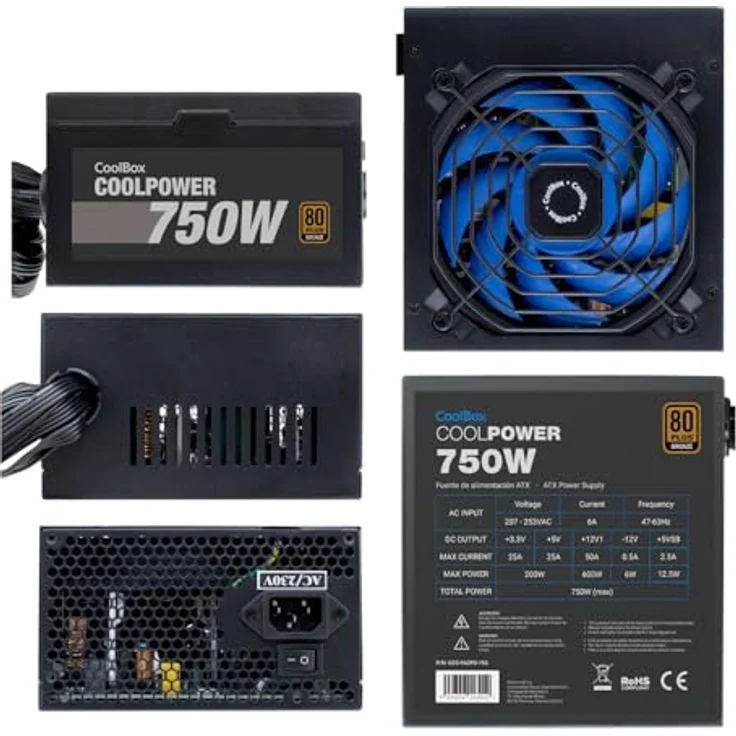 CoolBox CoolPower 750W, PC Netzteil mit 80 PLUS Bronze-Zertifizierung, aktiver Kühlung und vielseitigen Anschlussmöglichkeiten, Schwarz – Bild 4