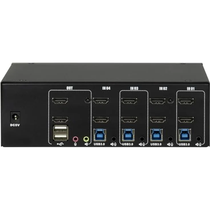 Intertech IPC KVM Switch AS-42HUS, KVM Switch für bis zu 4 PCs, Unterstützung bis 4096 x 2160 Pixel,8 Eingänge, HDMI-Anschlüsse, Schwarz – Bild 2