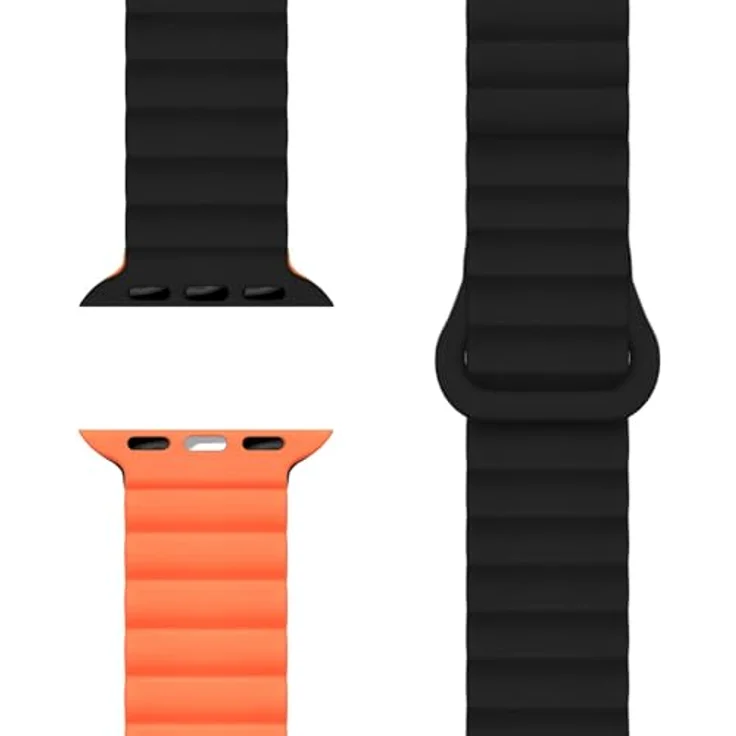 NALIA Core Magnet Armband für Apple Watch SE & iWatch Series 1-10, 38/40/41/42mm, Atmungsaktives Silikon Loop mit Rillen Design, Farbe: Nachtschwarz Orange – Bild 1