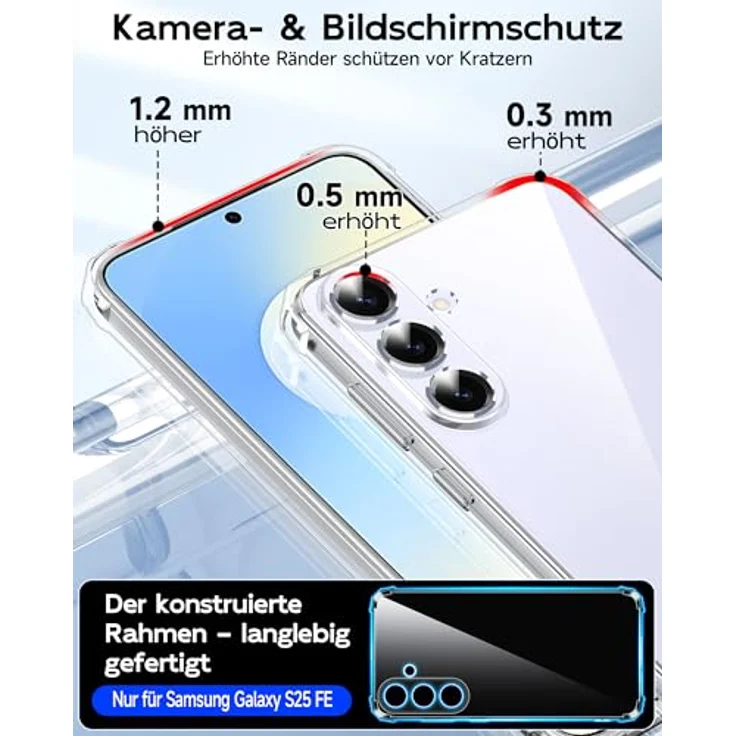 LeYi Hülle für Samsung Galaxy S25 FE, transparente TPU Silikon Schutzhülle mit 2 Schutzfolien und Kameraschutz, stoßfest und dünn – Bild 4
