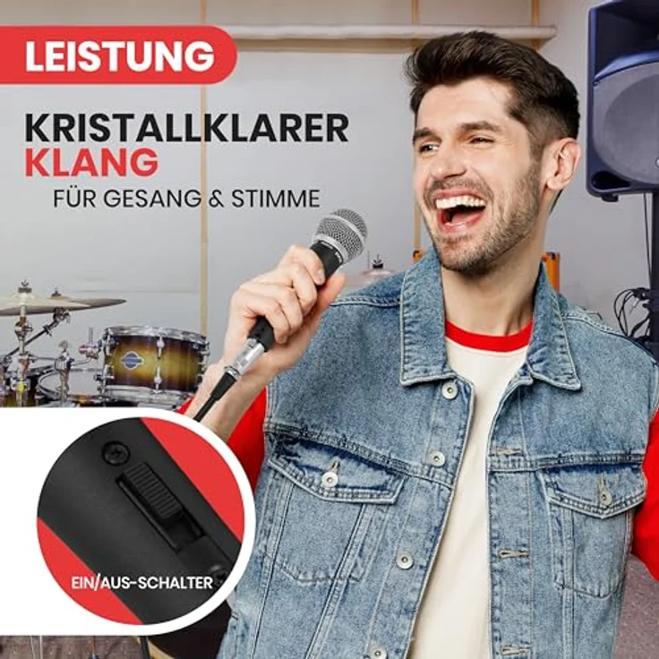 Pyle Dynamisches Mikrofon, Handmikrofon mit Kabel, Kardioid, XLR auf 6,35mm, 4,5m, Klarer Klang, Rückkopplungsschutz, Vollmetallgehäuse für Karaoke und Bühne – Bild 3