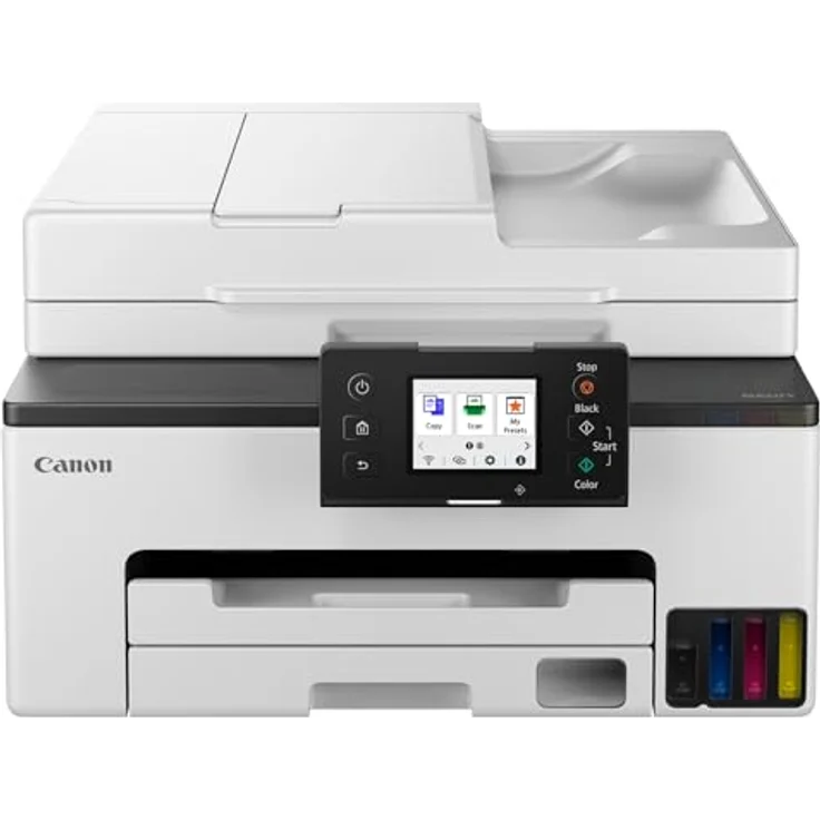 Canon MAXIFY GX2050 MegaTank Multifunktionsdrucker 4in1 (Tintenstrahl, Druck, Kopie, Scan, Fax, A4, WLAN, LAN, ADF, 6,7cm Touch LCD, 250 Blatt, Duplex, niedrige Seitenkosten, hohe Reichweite) weiß – Bild 1