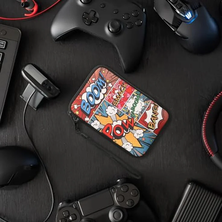 kwmobile Neopren Hülle kompatibel mit Nintendo 3DS XL, Mehrfarbige Tasche mit Comic Symbolen und Reißverschluss – Bild 2