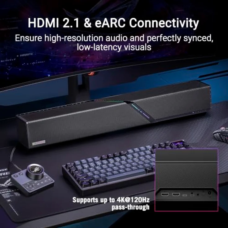 ASUS ROG Gjallar Gaming Soundbar, 2.1.2-Kanal mit kabellosem Subwoofer und Dolby Atmos®, Schwarz – Bild 9
