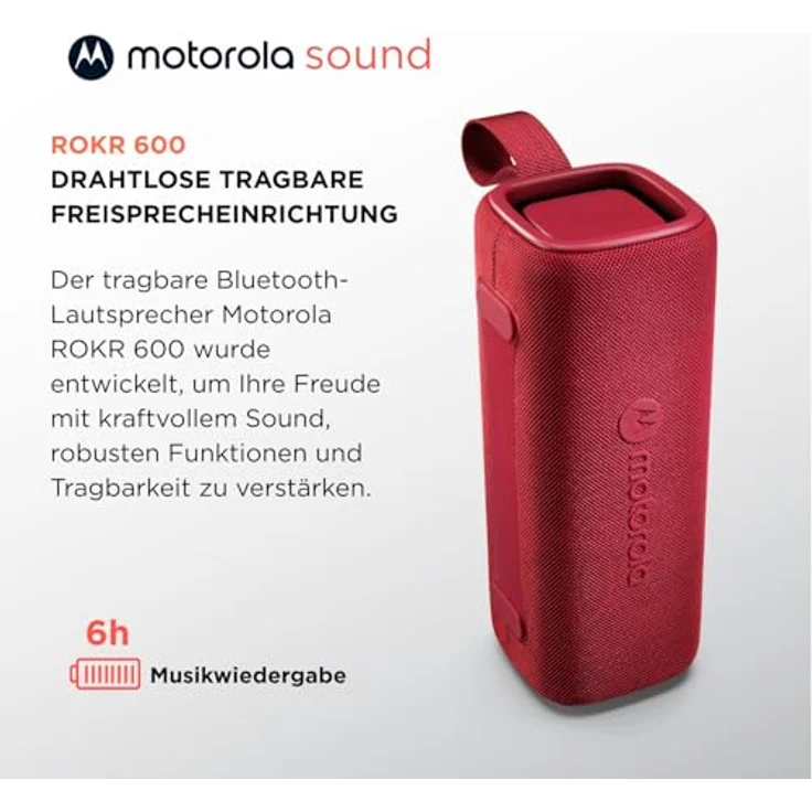 Motorola Sound ROKR 600, kabelloser Bluetooth-Lautsprecher, 30 W Sound, IP67 wasser- und staubbeständig, 6 Stunden Akkulaufzeit, Rot – Bild 2