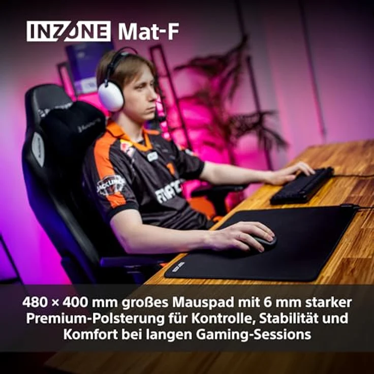 SONY INZONE Mat-F Gaming-Mauspad, 400 mm x 480 mm, rutschfeste SlimFlex-Basis, 6 mm Komfortschaum, schwarz – Bild 5