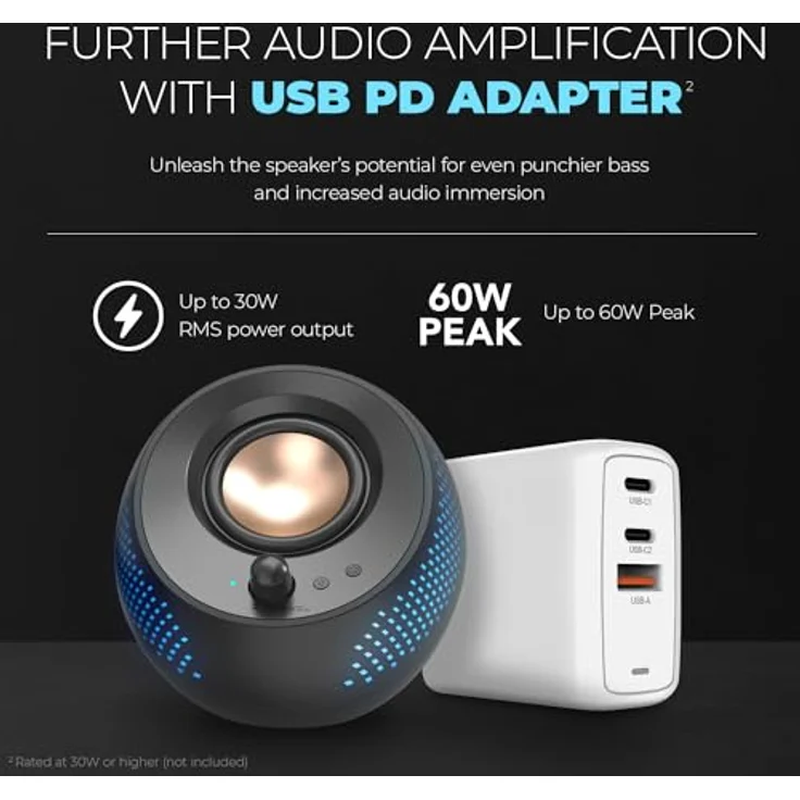 CREATIVE Pebble X 2.0 USB-C-Computerlautsprecher mit anpassbarer RGB-Beleuchtung, Bluetooth 5.3, bis zu 30 W Spitzenleistung, schwarz – Bild 4