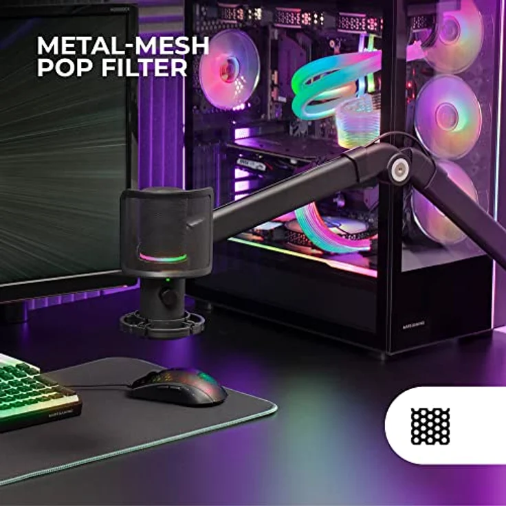 MARSGAMING MMIC-XT, Professionelles High Definition 192Khz 24-bit Studiomikrofon, Kugelarm, Anti Shock Mount, Pop Filter Metallgitter, Schwarz – Bild 3