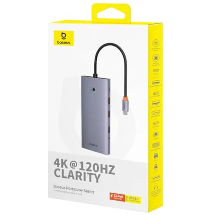 Baseus PortalJoy 13in1 Hub, USB-C auf HDMI, DP, VGA, USB PD, RJ45, SD/TF, 3, grau – Bild 5