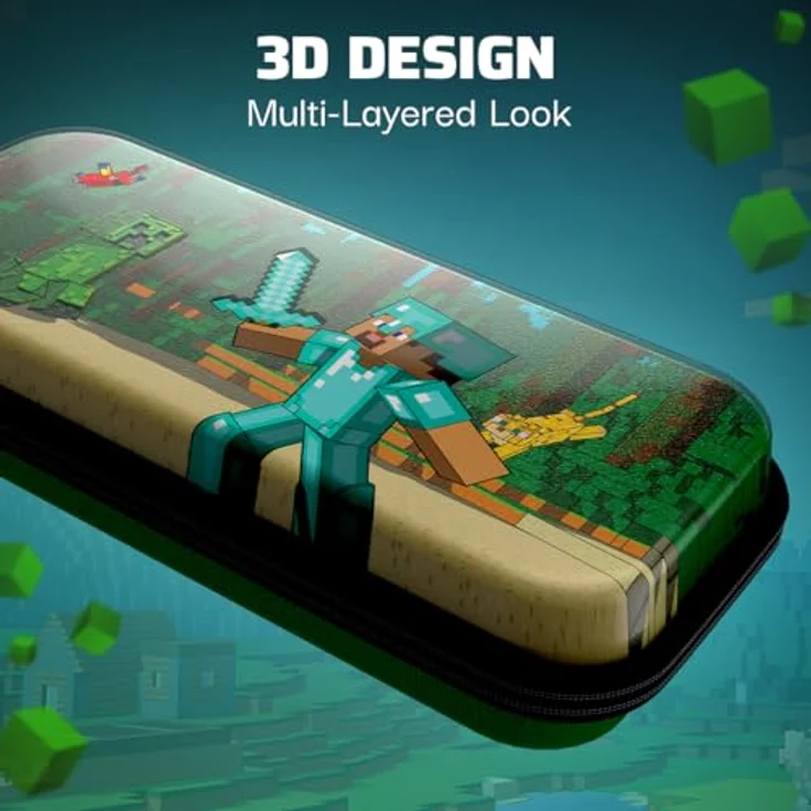 PDP Travel Case Plus GLOW - Minecraft Forest Battle, 3D-leuchtendes Design für Nintendo Switch, Lite und OLED Model mit integrierter Standfunktion – Bild 2