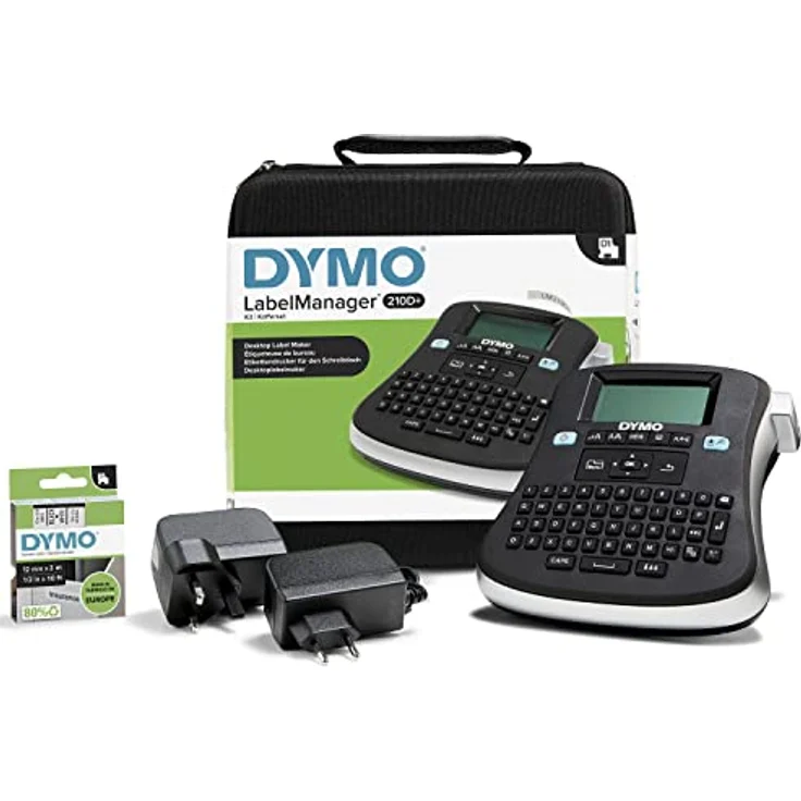 DYMO LabelManager 210D Handheld-Etikettendrucker-Set, QWERTY-Tastatur, mit 12 mm schwarzen auf weißen D1-Etiketten und Tragetasche – Bild 2