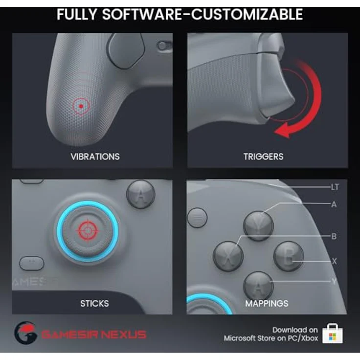 Gamesir G7 SE Wired Controller, ergonomischer Gaming Controller für Xbox One, kabelgebunden, Sporty Gray – Bild 7