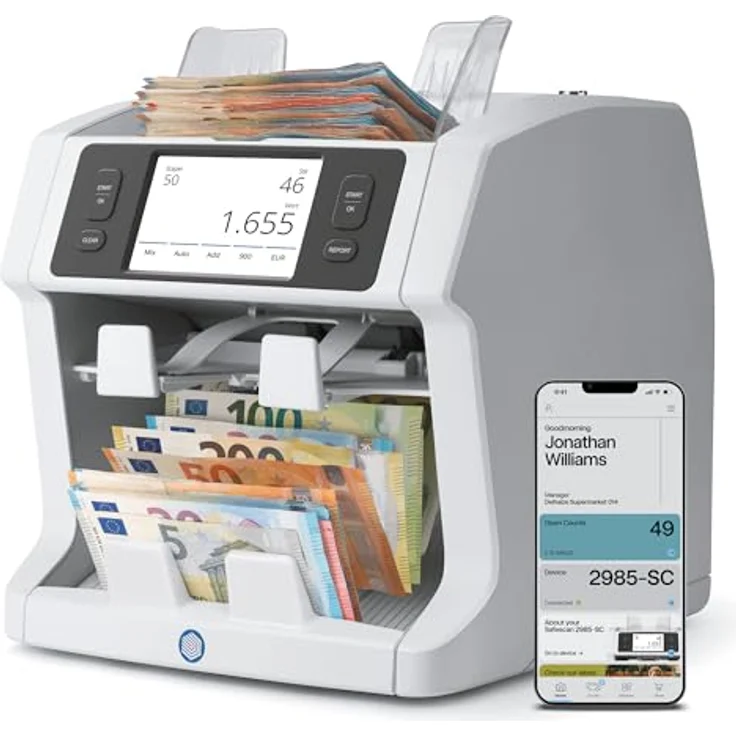 Safescan 2995-SC Geldzählmaschine, 11-fache Echtheitsprüfung, Fitness-Sortierung und Wertzählung für gemischte Banknoten, inklusive kostenloser Safescan-App – Bild 1