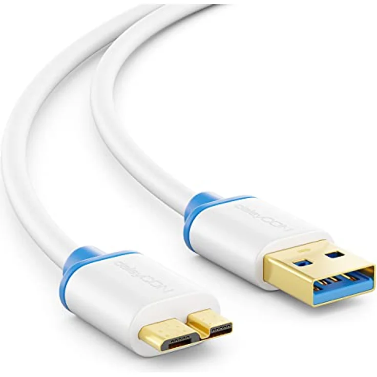 deleyCON 1,5m Micro USB 3.0 Kabel, Datenkabel bis zu 5 Gbit/s, USB A-Stecker zu Micro B-Stecker, Weiß – Bild 1