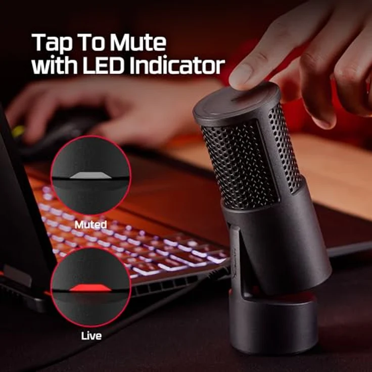 HyperX SoloCast 2 USB-Mikrofon – Gaming & Streaming Mikrofon mit Tap-to-Mute, 96 kHz/24-Bit Aufnahme, integriertem Popfilter, USB-C Plug & Play, Schwarz – Bild 5
