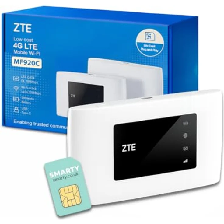 ZTE MF920U, CAT4/4G LTE Mobiles WLAN, entsperrt, tragbarer Hotspot, verbindet bis zu 10 Geräte, 2000 mAh Akku, inkl. kostenloser Smarty SIM-Karte, Weiß – Bild 2