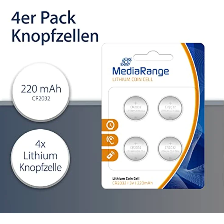 MediaRange Lithium Knopfzellen, CR2032|3V, 4er Pack – Bild 3