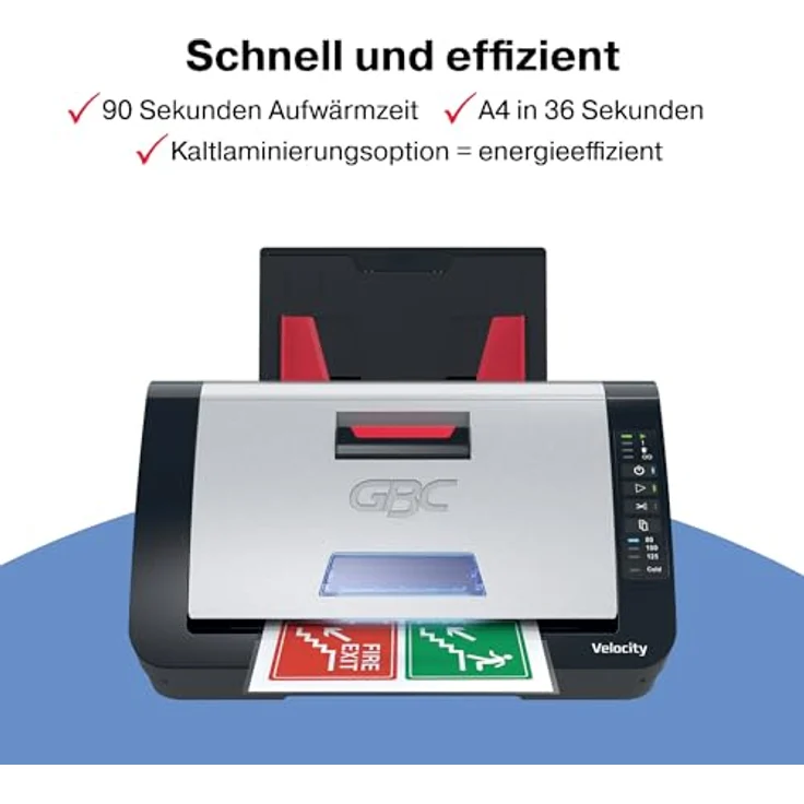 GBC Velocity Automatisches A4 Laminiergerät, Kompakte Büro-Laminiermaschine mit Auto-Ausrichtung, Schnelle Aufheizzeit, Schwarz/Rot, inkl. 80-Mic Starterrolle – Bild 4