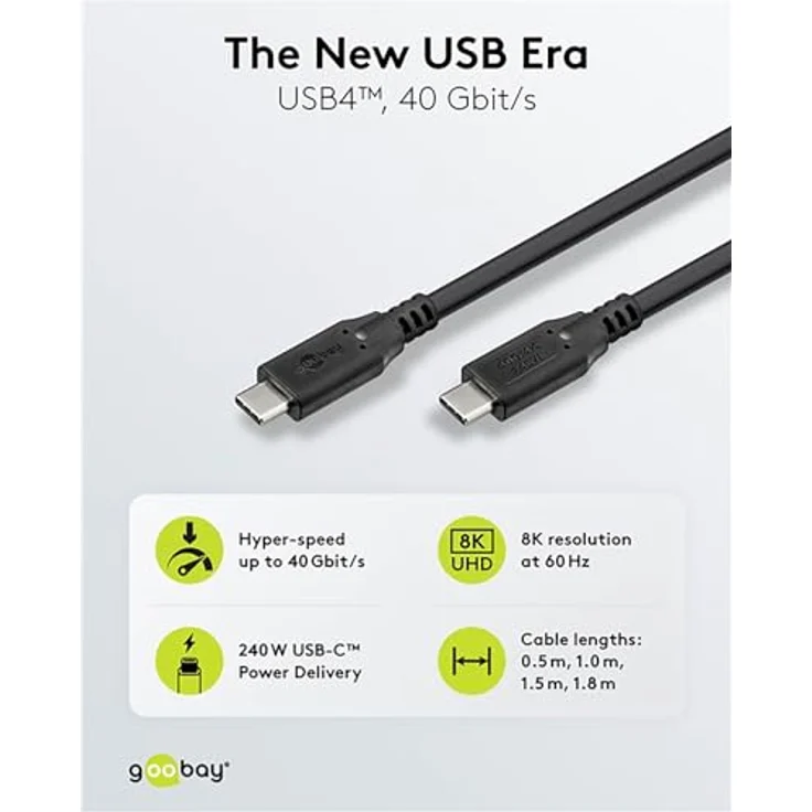 goobay USB-C Gen 4 Kabel 240 W Schnellladekabel ultraschnelle 40 Gbits Datenübertragung (PD) - Thunderbolt 3 & 4 Datenkabel/MacBook, iPad, HP, Dell - 1m - 74183 - schwarz – Bild 2