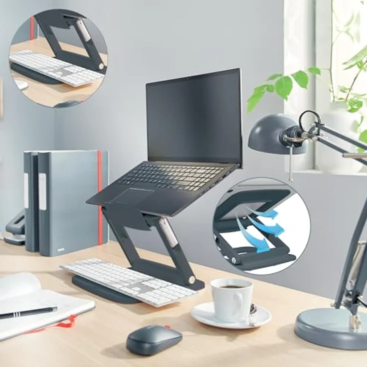 Leitz Ergo höhenverstellbarer Multi-Winkel Laptopständer, für 13“ - 15“ Laptops, aus 80% recyceltem Kunststoff, 6 Höhen- & Winkelkombinationen, Dunkelgrau – Bild 5