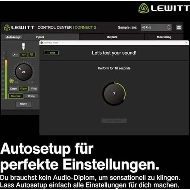 Lewitt CONNECT 2, benutzerfreundliches USB-C Audio-Interface mit XLR- und Hi-Z-Eingang, Autosetup, Clipguard, Compressor, Denoiser und 3 Preamp-Sounds – Bild 3