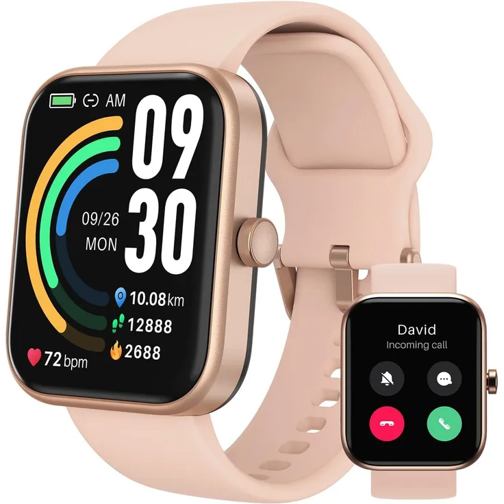 TOZO S3 Smartwatch, Bluetooth-Telefonie, 1,83" HD Touchscreen, 100 Sportmodi, Herzfrequenz- und Schlaftracking, IP68, gold, für Android & iOS