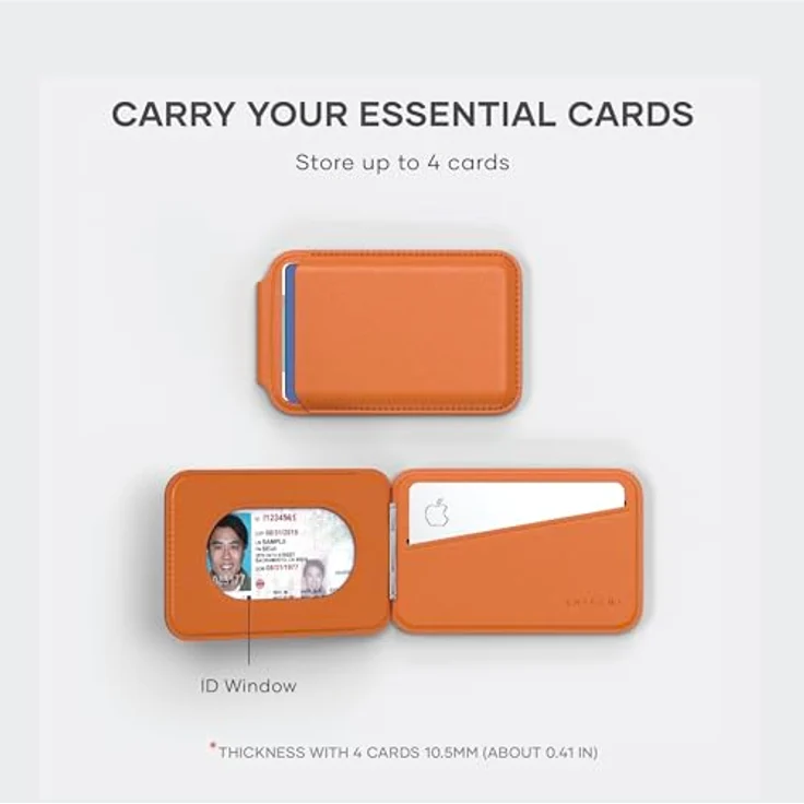SATECHI Magsafe Wallet und Double Flap Stand - iPhone Wallet mit 4 Kartenfächern, NFC Pass Through, Vegan Leder, Orange – Bild 3